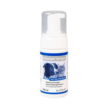 Alfavet HexoCare Schaum, Hautreinigungs-Schaum für Hunde und Katzen, Gebrauchsfertig mit Polyhexanid, 100 ml Pumpflasche
