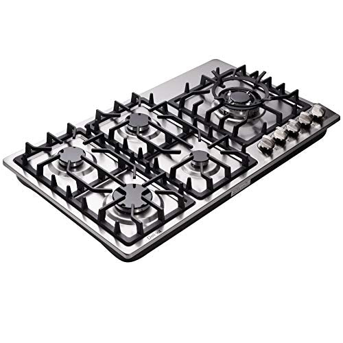 Deli-kit 34 Inch Gas Cooktop Dual Fuel Sealed 5 Burners Stainless Steel Drop-In Gas Hob DK258-A08 Gas Cooker