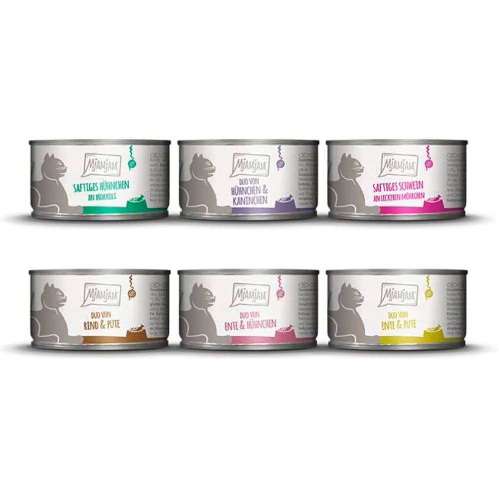 MjAMjAM - Premium Nassfutter für Katzen - saftiges Huhn an leckeren Möhrchen, 6er Pack (6 x 400 g), getreidefrei mit extra viel Fleisch