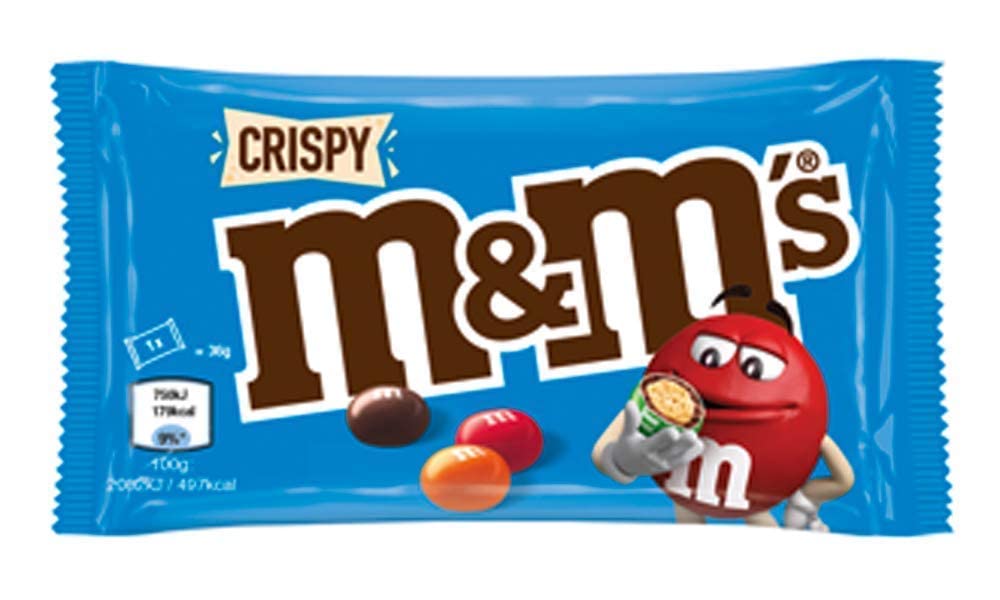 M&M's Crispy, Schokoladen Großpackung, 24 x 36g, Knusprige Schokolinsen als Süßigkeiten, Schokoladen Geschenk (816g)