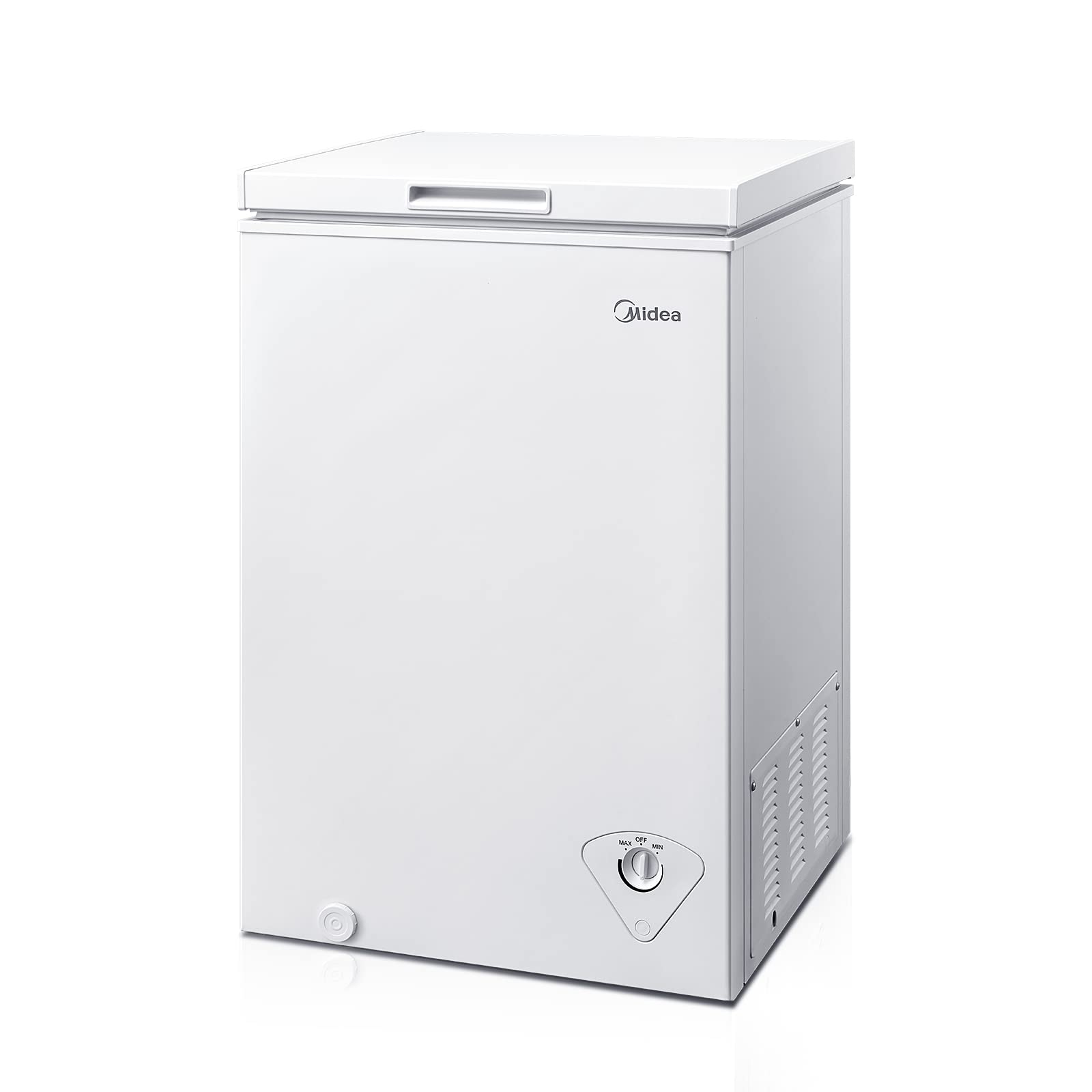 Midea MERC04C4BAWW Chest Freezer, 3.5 Cubic Feet Freezer With Removable Basket, Interior LED Light, Adjustable Temperature, For Kitchen Apartment Office, White