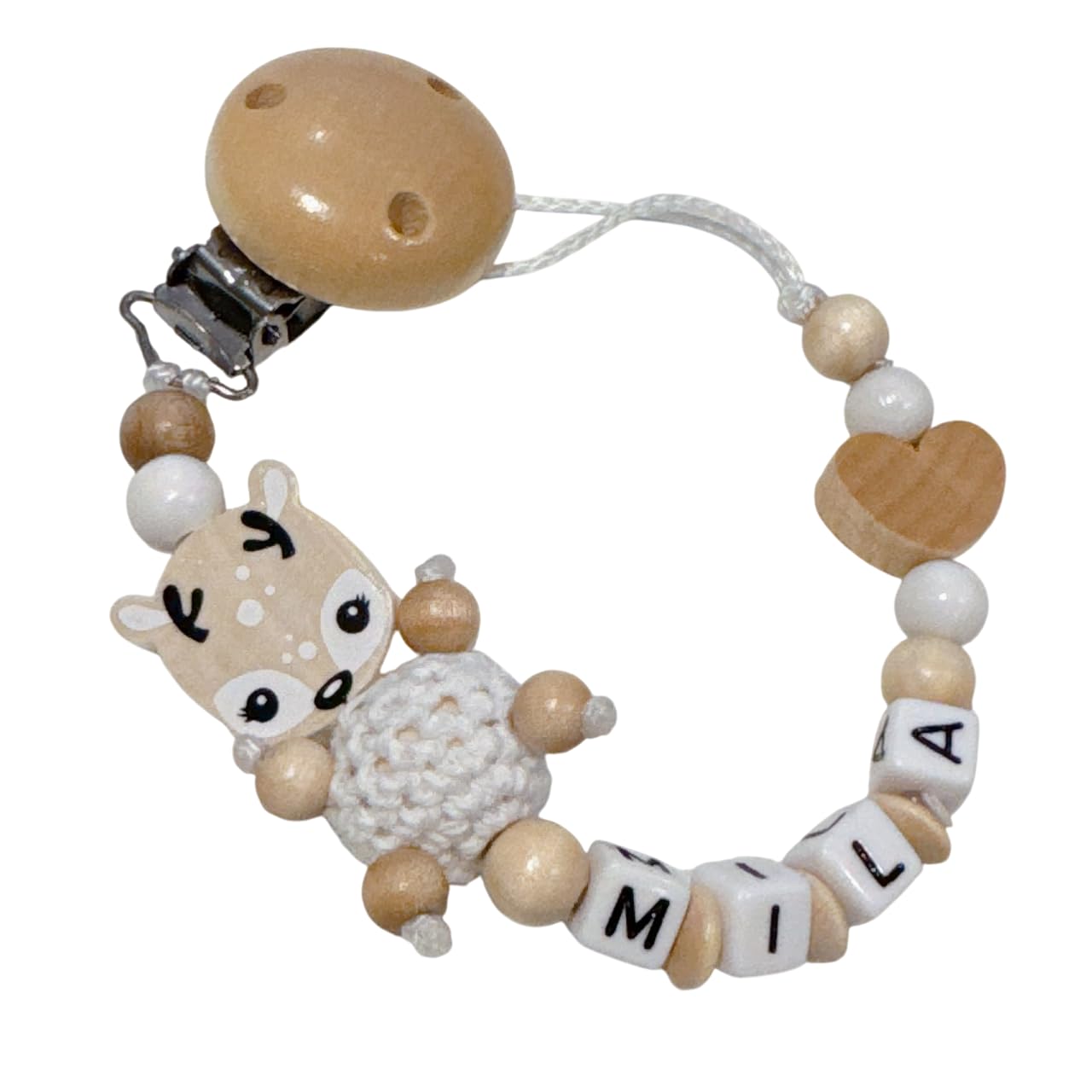 Schnullerband mit Namen für Mädchen & Jungen personalisierte Baby Geschenke (Reh Rosa)