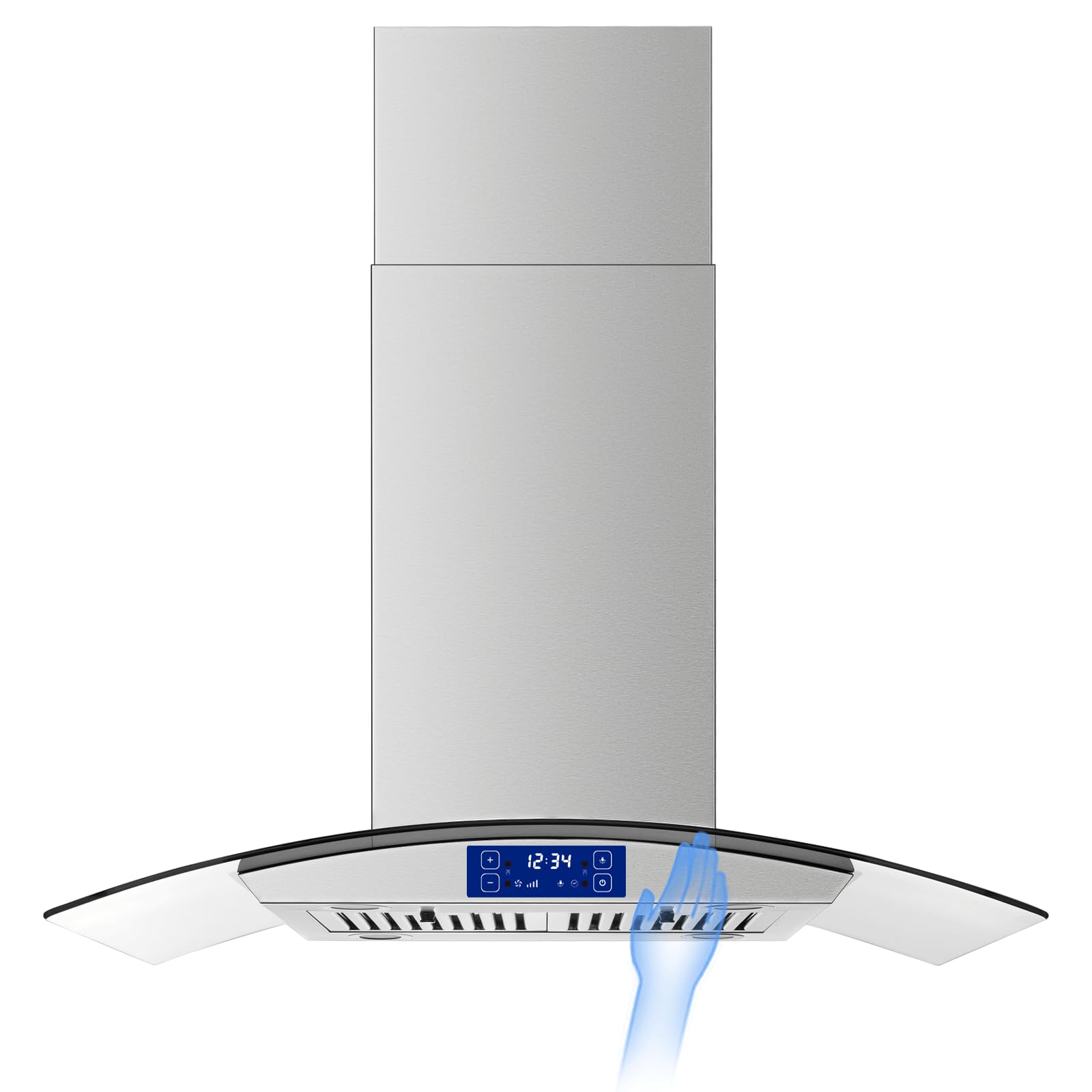 JOEAONZ Island Range Hood 30 Inch 700 CFM Gesture & Touch Control Ceiling Mount Stainless Steel Kitchen Vent Hood, Kitchen Exhaust Hood, Ducted/Ductless Convertible 3-speed Ventilation Fan Switchable