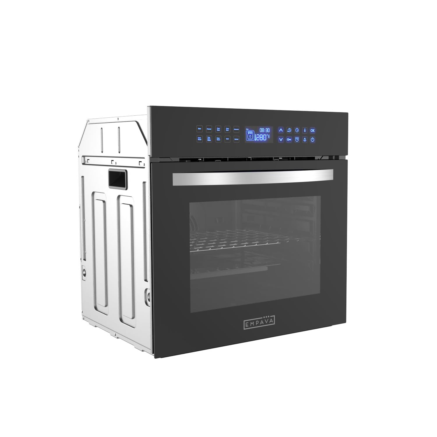 Empava 24 Inch Electric Single Wall Oven 10 Cooking Functions Deluxe 360° ROTISSERIE with Sensitive Touch Control in Stainless Steel, C02