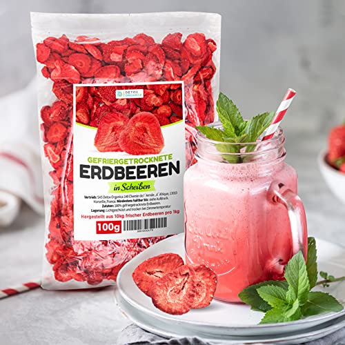 Detox Organica GEFRIERGETROCKNETE ERDBEEREN, 300g Früchte in Scheiben, 100% Trockenfrüchte natürlich und ohne Zusatz von Zucker oder Zusatzstoffen, Erdbeerchips freeze dried strawberries (300g)