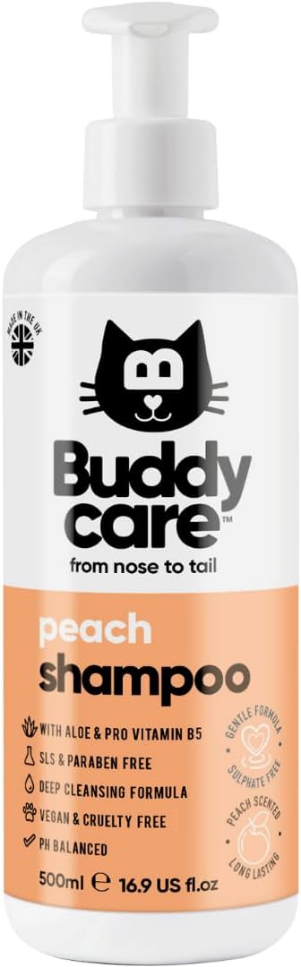 Buddycare Katzenshampoo für Katzen 500 ml Katzenshampoo mit Pfirsichduft zur Reinigung und zum Waschen