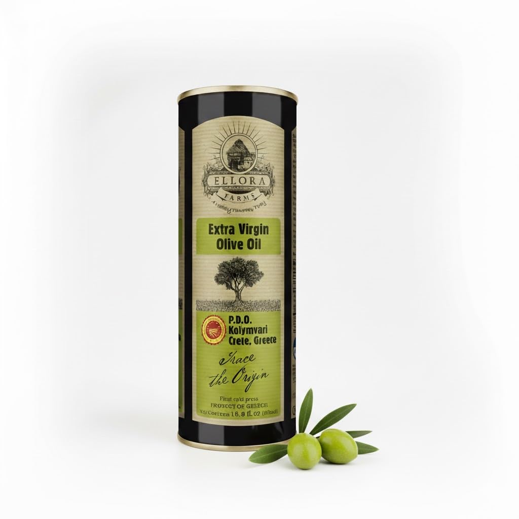 Ellora Farms Olive Oil Extra Virgin, Certified Single Estate PDO, Polyphenol Rich Extra Virgin Olive Oil Cold Pressed & Traceable, Global Gold Awards EVOO, Kosher, Crete, Greece 33.8 Fl oz (1 Ltr)
