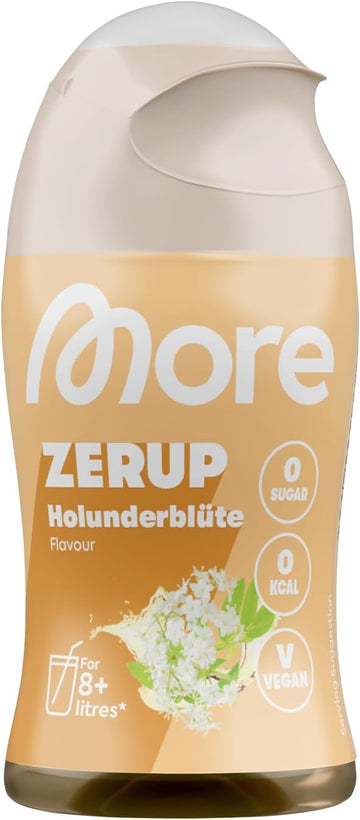MORE Zerup, Peach Iced Tea, 65 ml, für bis zu 8 l Fertiggetränk, zuckerfreier Sirup mit u.a. echten Fruchtextrakten, vegan, zero Kalorien - made in Germany