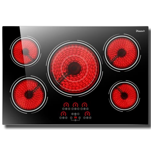 Disaenvir 29.13 Inch (Cut-out Size: 29.13"x19.3") Electric Cooktop - 30 Inch 9000W Powerful 5 Burner Electric Stovetop, Built-in Ceramic Stove 30“, Timer, Safety Lock, Pause, 240V Hard Wired (No Plug)