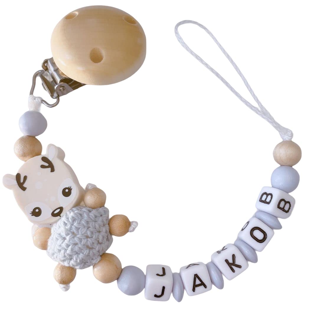 Schnullerband mit Namen für Mädchen & Jungen personalisierte Baby Geschenke (Reh Rosa)