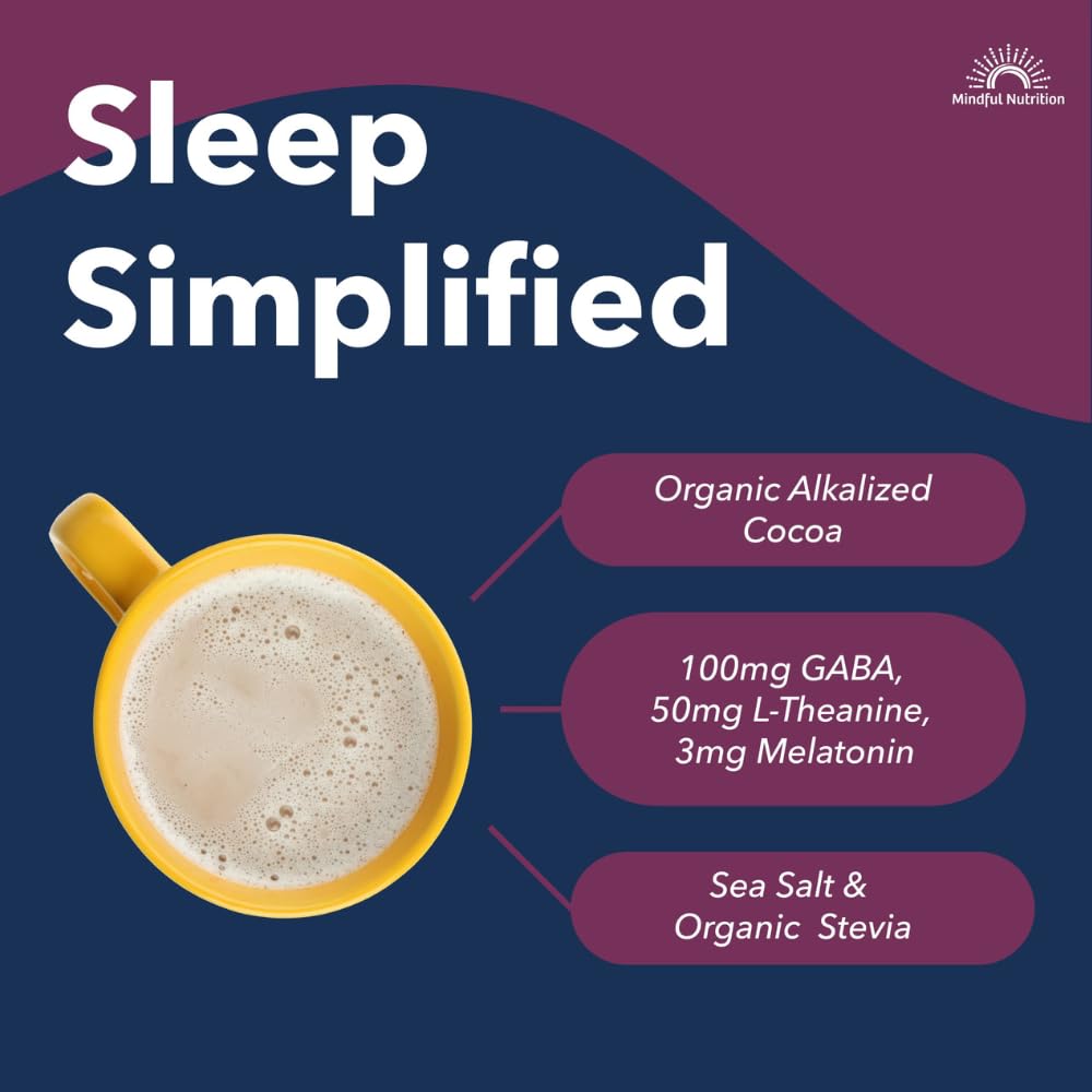 Mindful Evening Sugar-Free Cocoa Mix Natural Sleep Aid, 40 Servings, Melatonin 3mg, L-Theanine, GABA Supplements, Natural Calm Sleep Support Stress Relief Calm Sleepy Cocoa Nighttime Hot Chocolate