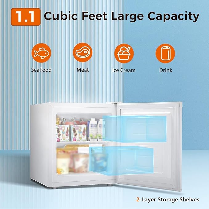 Kismile Small Freezer Upright, 3.0 Cu.ft Mini Freezer with Adjustable Thermostat, Removable Shelves, Reversible Single Door, Stand Up Freezer for Bedroom/Home/Dorms/Apartment (Stainless Steel)