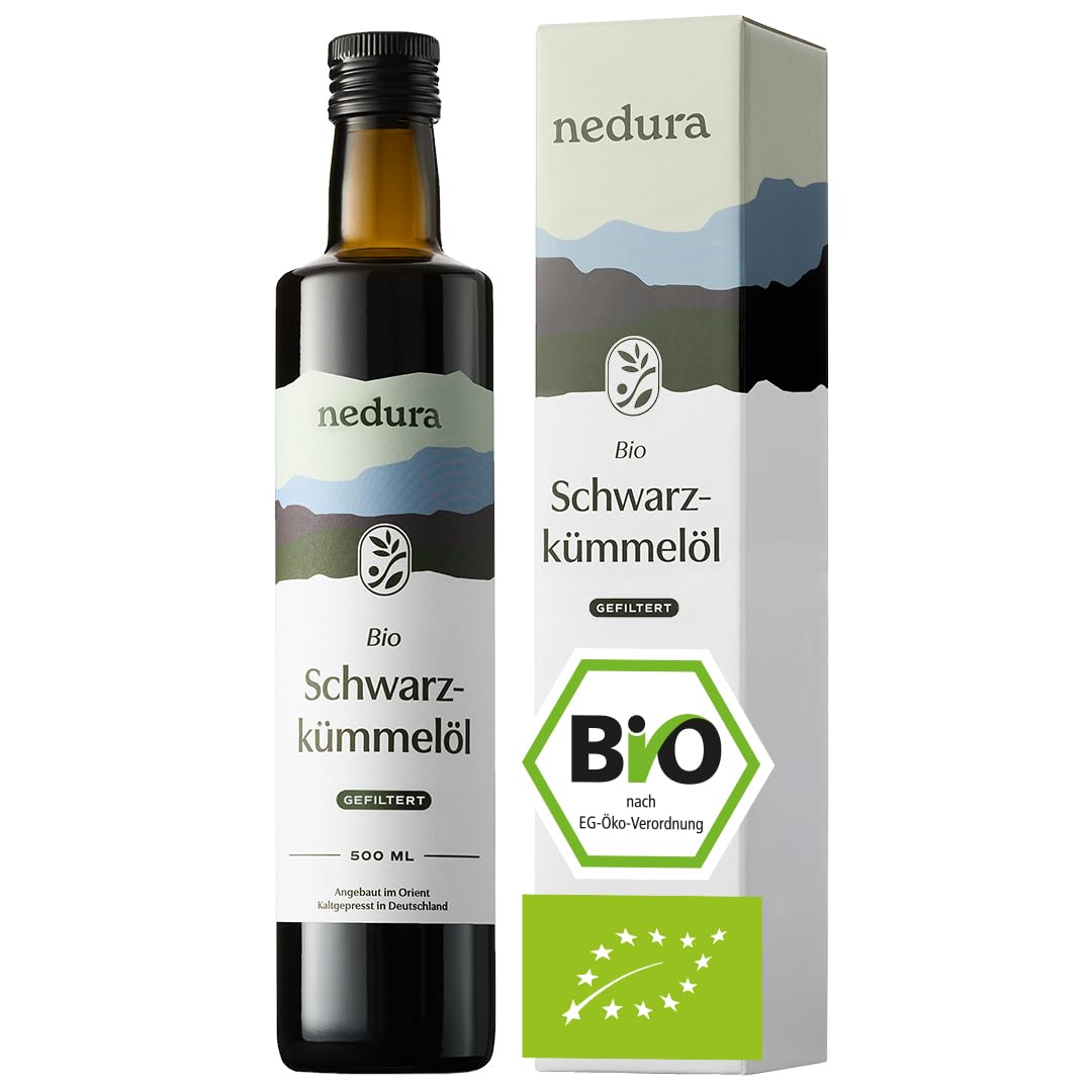 nedura® Schwarzkümmelöl BIO kaltgepresst (ungefiltert) 500ml – mit hohem Thymochinongehalt, BIO-Zertifiziert & 100% rein - täglich frisch & schonend gepresst - aus eigener Manufaktur