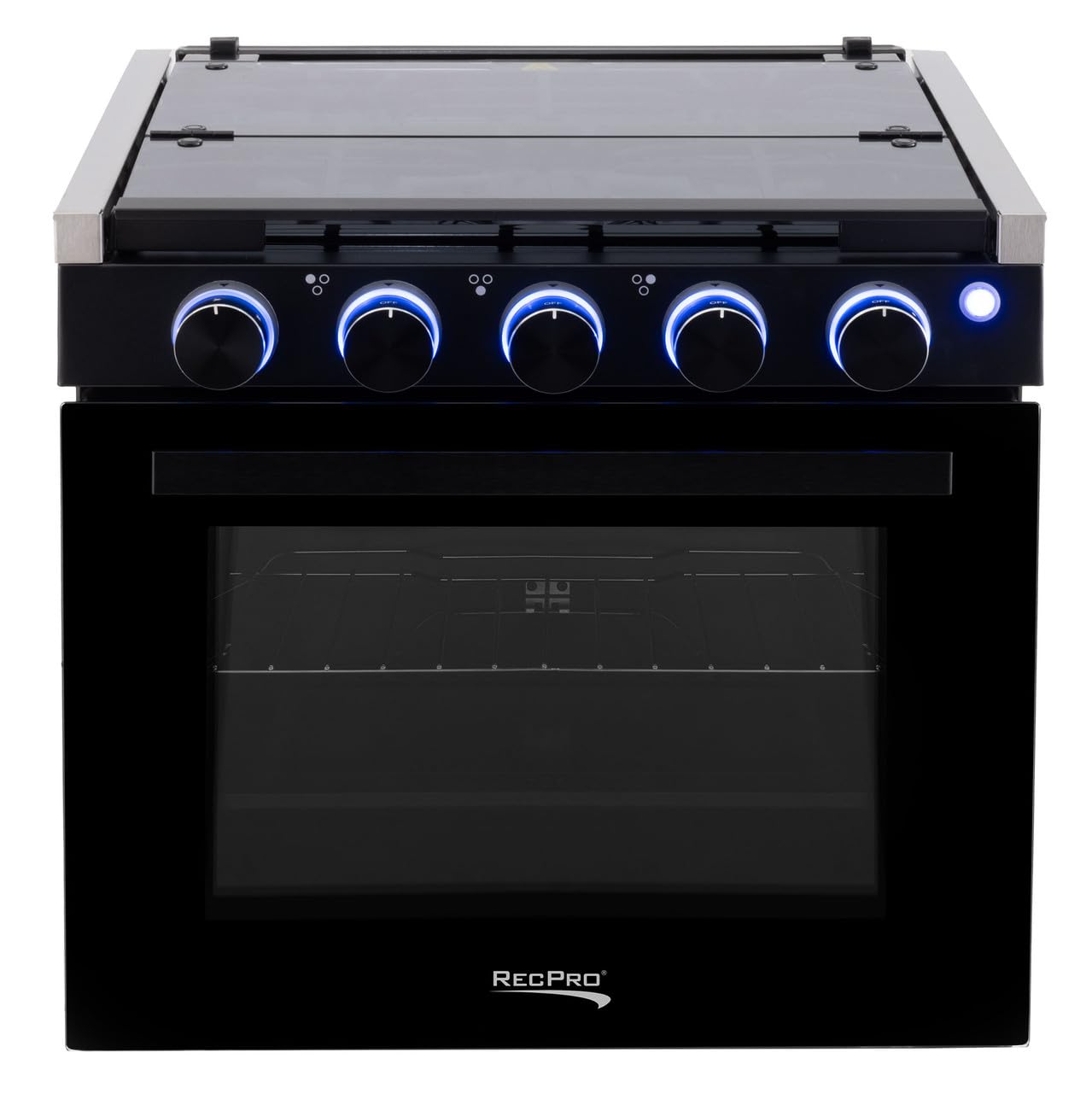 RecPro RV Stove | Gas Range 21" Tall | Optional Vented Range Hood | 3 Burner | 1.8 Cu. Ft | 7100 BTU | Black or Silver Color Options (Silver, No Vented Range Hood)