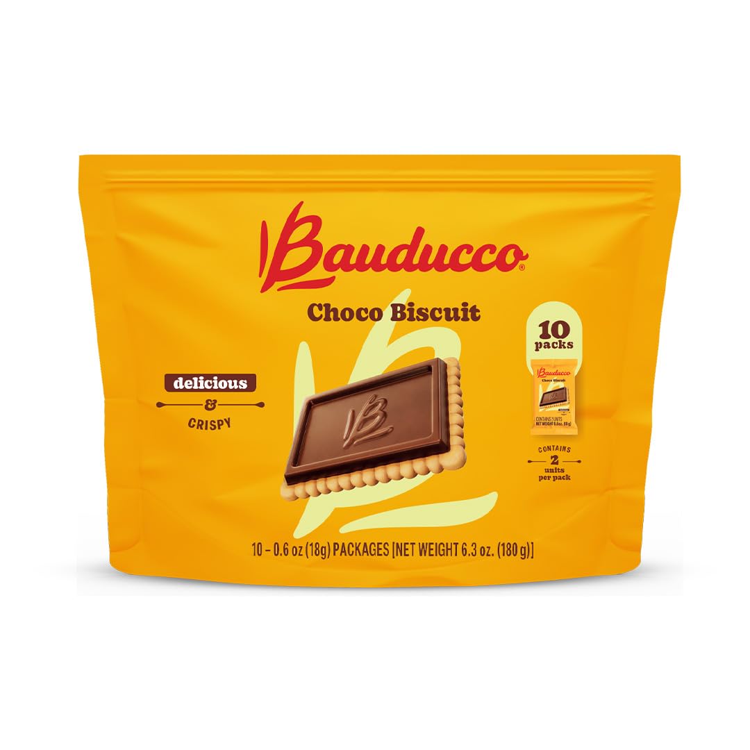 Bauducco Choco Biscuit Cookies – Crispy Chocolate-Covered Biscuits, Individually Wrapped for Snacking, Dessert, and Lunch Boxes, 25.3 oz (Pack of 40)