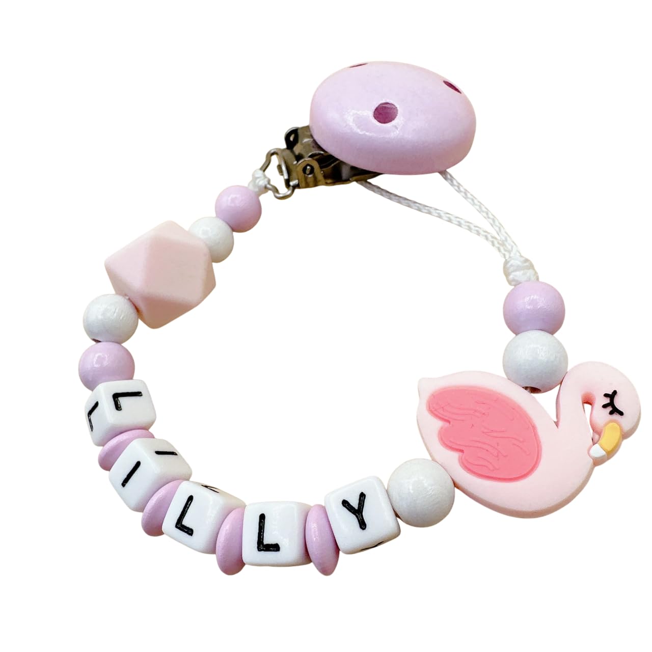 Schnullerband mit Namen für Mädchen & Jungen personalisierte Baby Geschenke (Reh Rosa)