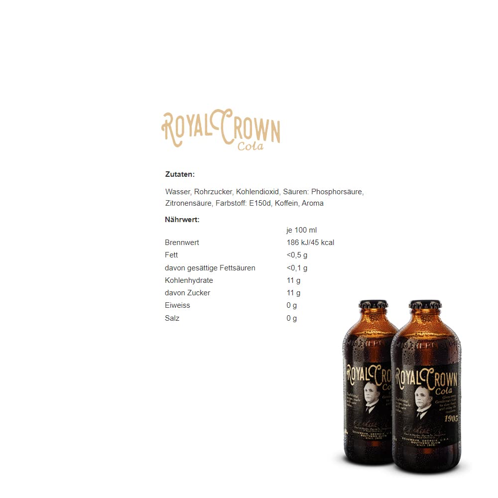 Royal Crown Cola Classic, mit echtem Rohrzucker (6 x 250ml) altes RC Cola Rezept von 1905