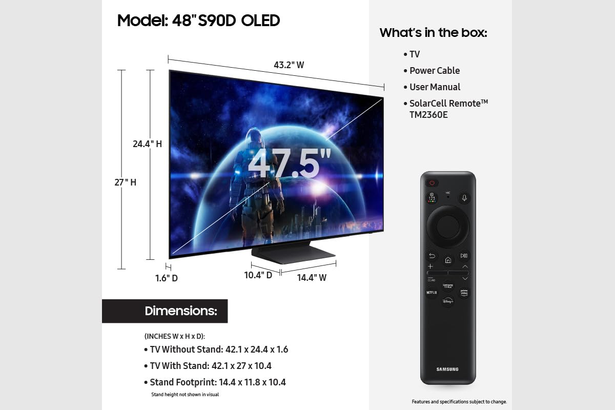 SAMSUNG 65-Inch Class OLED 4K S90D Series HDR+ Smart TV w/Dolby Atmos, Object Tracking Sound Lite, Motion Xcelerator, Real Depth Enhancer, 4K AI Upscaling, Alexa Built-in (QN65S90D, 2024 Model)