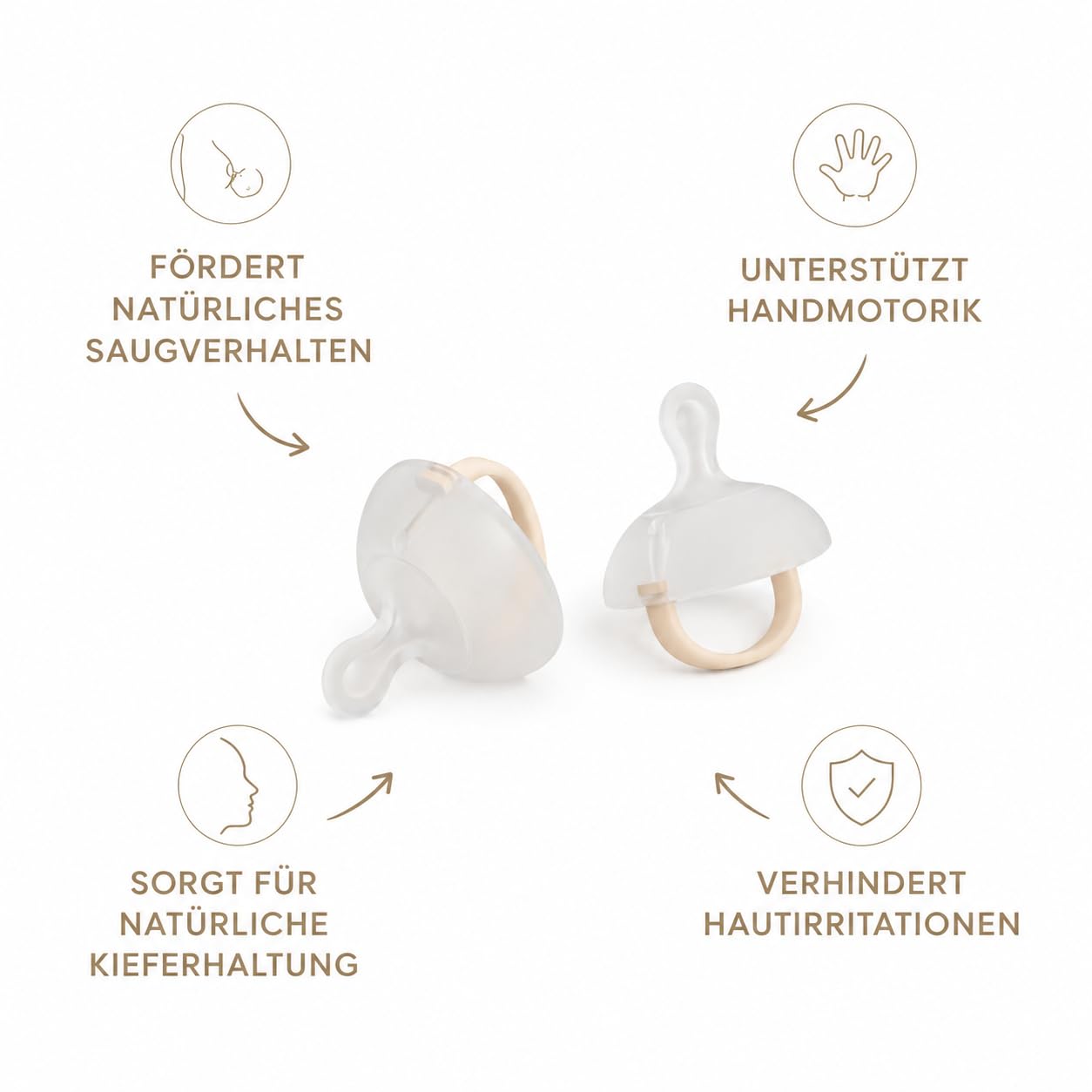Nuckly NatureSense Brustähnlicher Schnuller – Doppelpack, 1–24 Monate, BPA-frei, Food-Grade Silikon, Beige