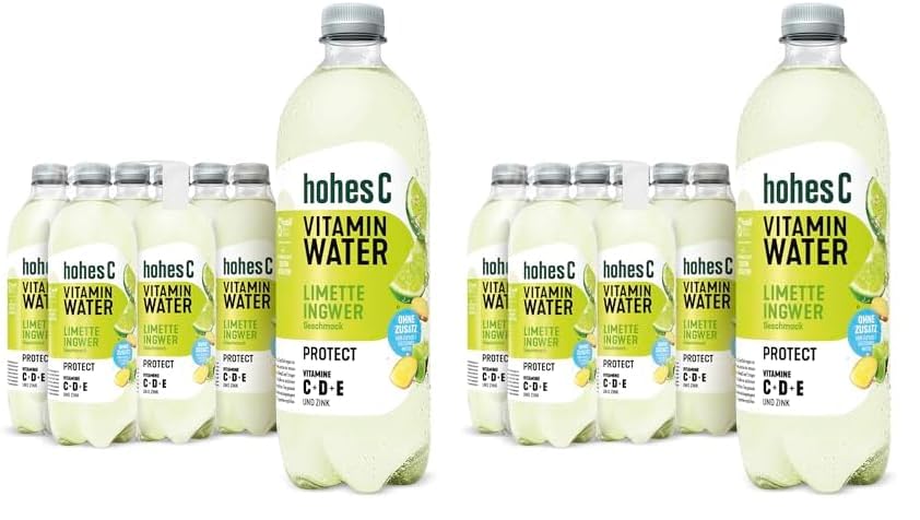 hohes C Vitamin Water Protect Limette & Ingwer (6 x 750ml), für dein Immunsystem: Vitamin C, D, E + Zink, gegen oxidativen Stress, nur 6kcal/100ml, ohne Zuckerzusatz & Süßungsmittel, vegan
