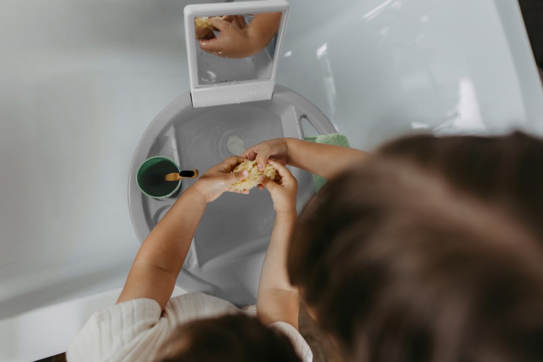 Rotho Babydesign Kiddy Wash - Kinderwaschbecken - Waschbecken - mobiles Kinderwaschbecken für die Badewanne - mit Spiegel- Ideal für Bad & Kinderzimmer grün