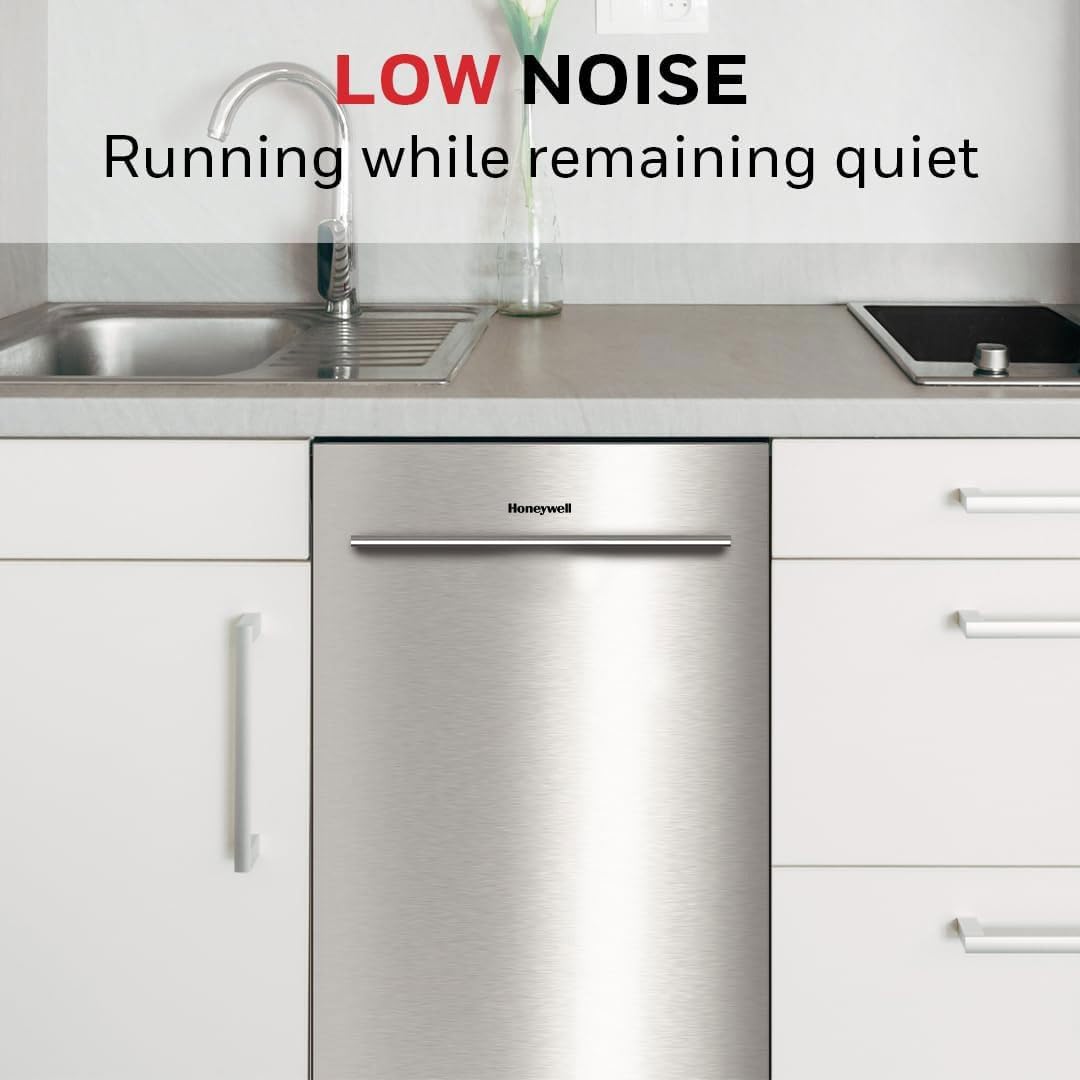 Honeywell 24 Inch Dishwasher with 12 Place settings, 7 Washing Cycles, Stainless Steel and Plastic Tub, UL/Energy Star- Stainless Steel