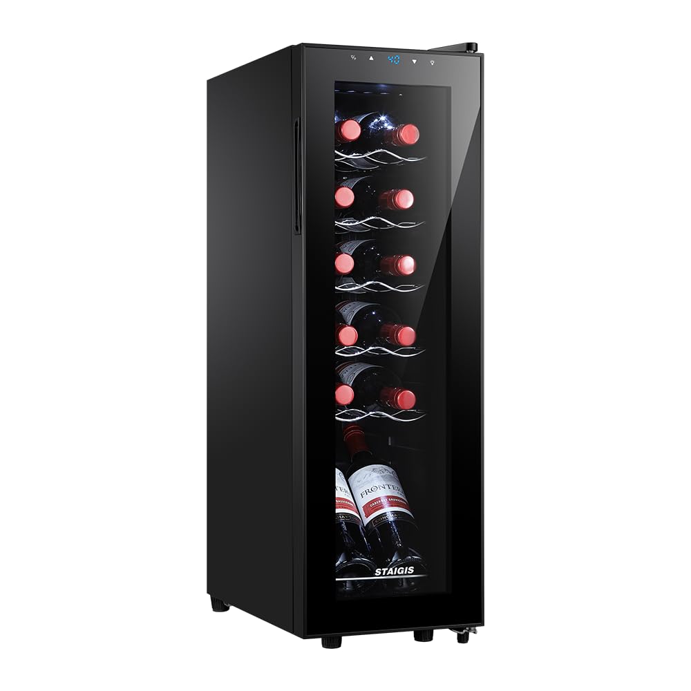 STAIGIS 24 Bottle Mini Fridge, Small Freestanding Wine Cooler Refrigerator for Red and White with 40-66F Digital Temperature Control Glass Door
