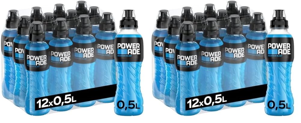 Powerade Sports Mountain Blast, kalorienarmes Sportgetränk mit Fruchtmix-Geschmack, mit Elektrolyten, Sport Drink in stylischen Einweg Flaschen (12 x 500 ml)
