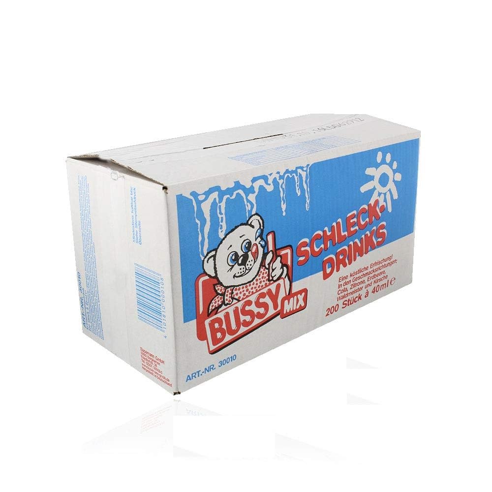 200 STÜCK BUSSY WASSEREIS MIX SCHLECK DRINKS 200 X 40ML WASSEREIS AKT.MHD