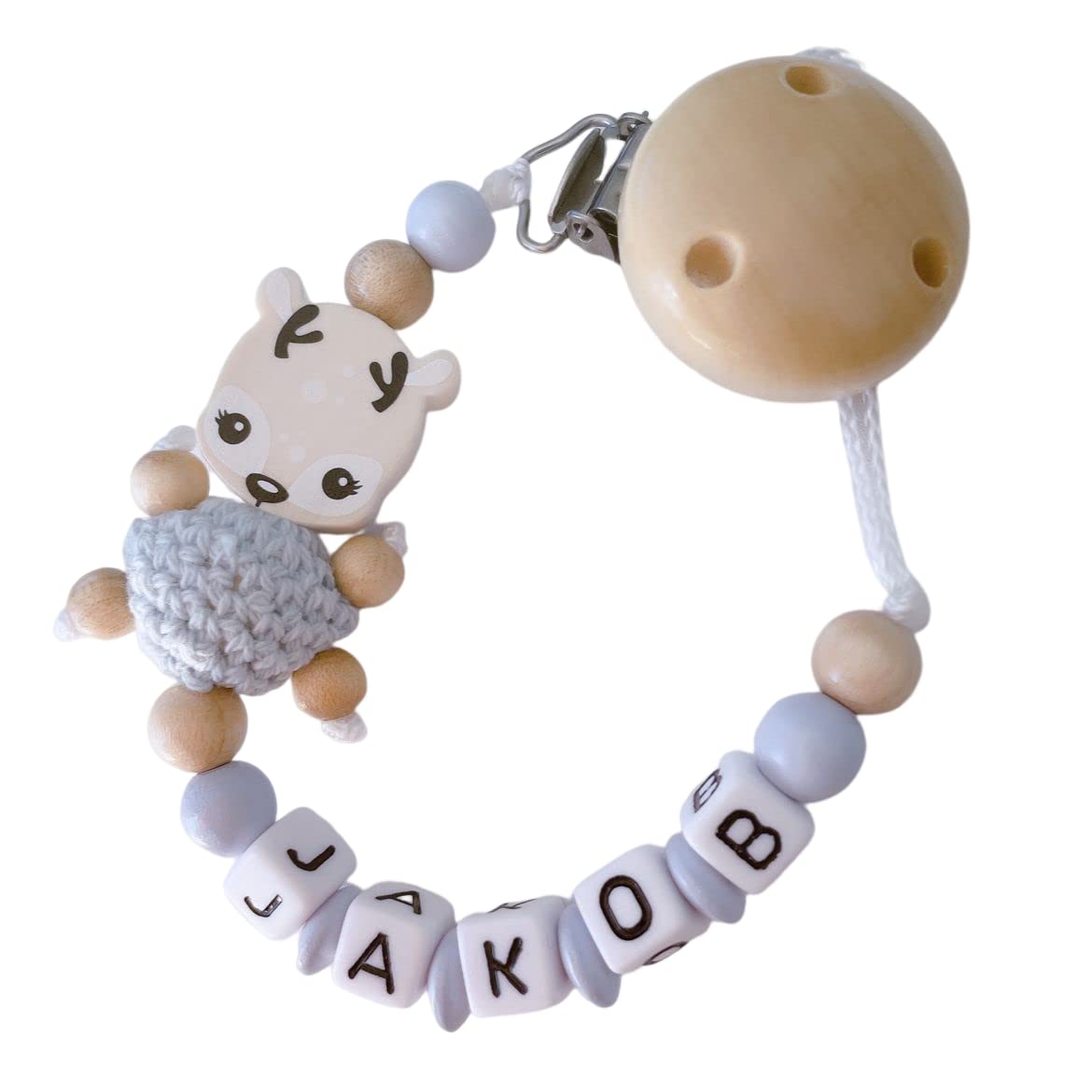 Schnullerband mit Namen für Mädchen & Jungen personalisierte Baby Geschenke (Reh Rosa)