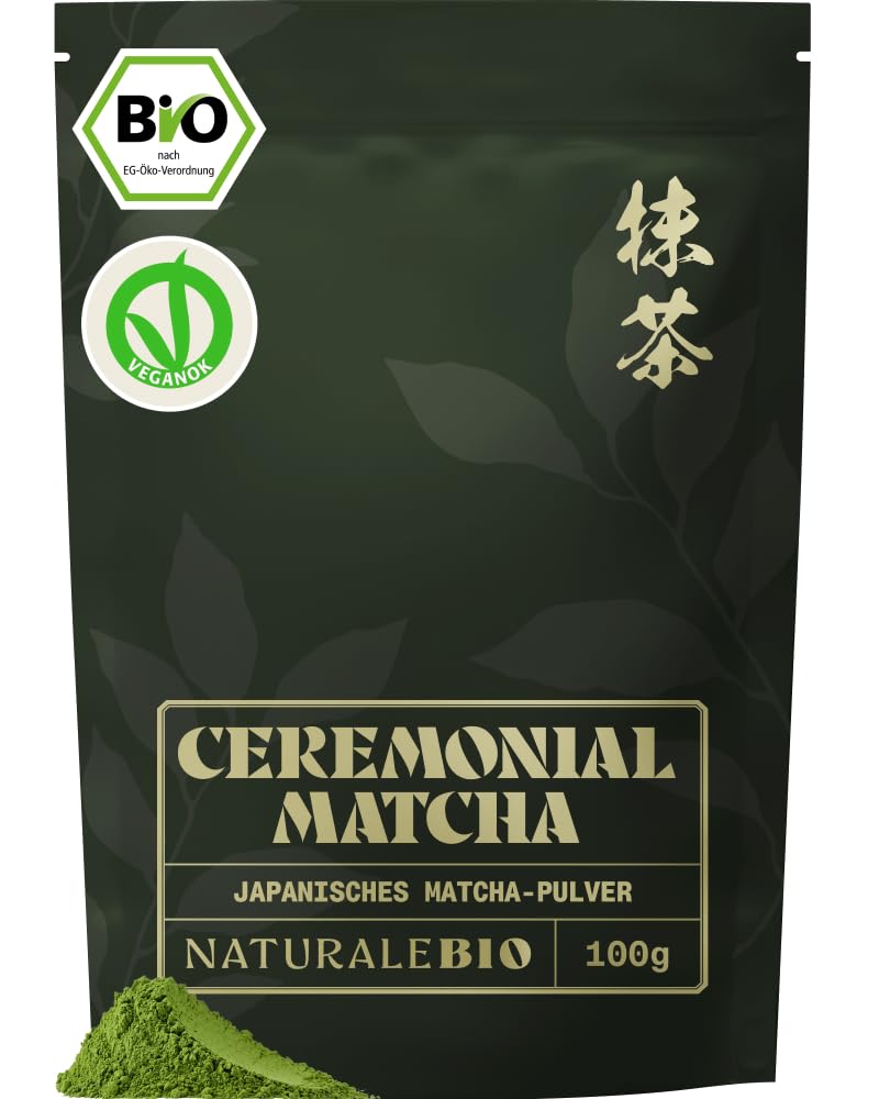 NaturaleBio Matcha Tee Pulver Bio - Premium-Qualität - 100g. Original Green Tea aus Japan. Japanischer ideal zum Trinken. Grüntee für Latte, Smoothies Getränk. Hergestellt in Uji, Kyoto.