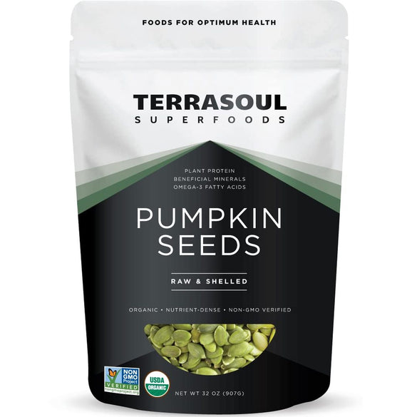Terrasoul Superfoods Organic Pumpkin Seeds, 2 Lbs - Premium Quality, Shelled, Raw, Unsalted