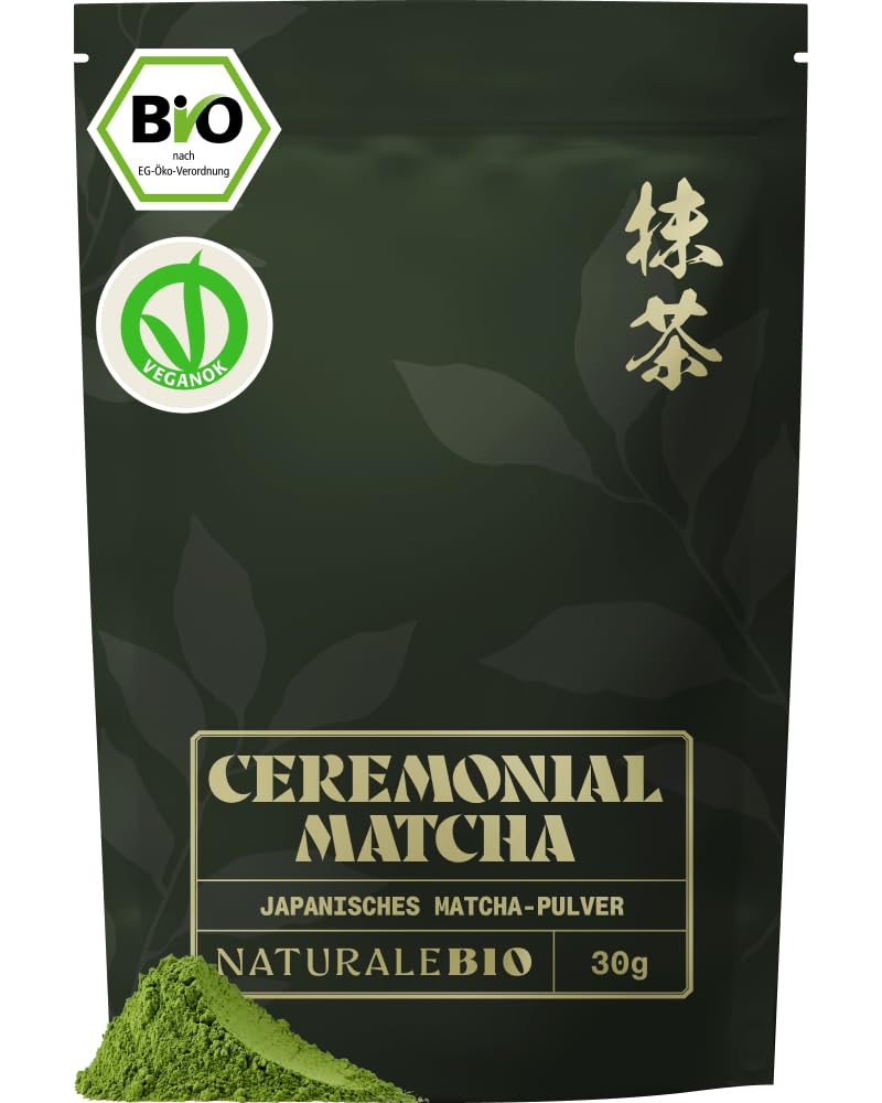 NaturaleBio Matcha Tee Pulver Bio - Premium-Qualität - 100g. Original Green Tea aus Japan. Japanischer ideal zum Trinken. Grüntee für Latte, Smoothies Getränk. Hergestellt in Uji, Kyoto.