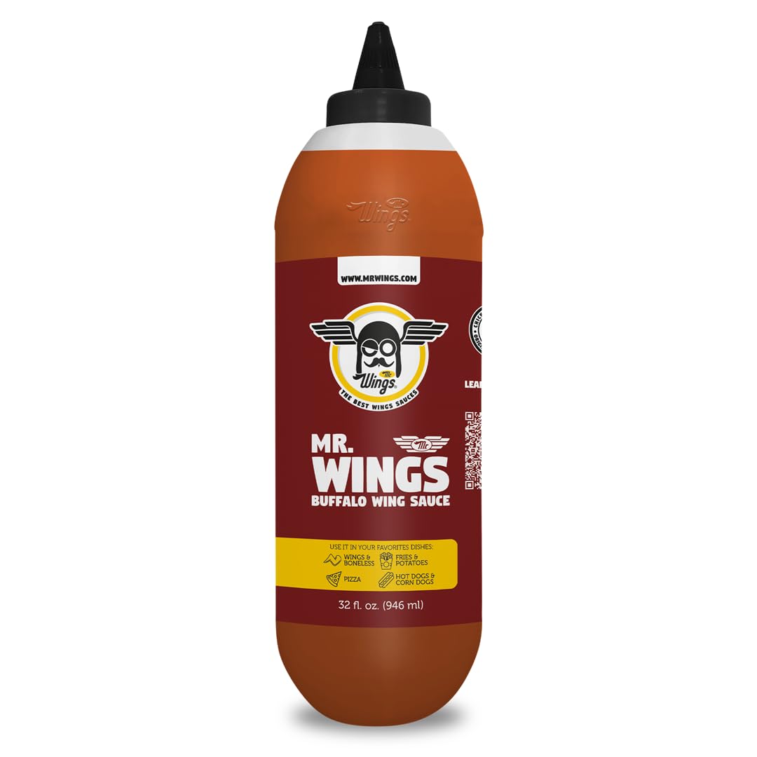 Mr. Wings Sweet Mango Mild Sauce 1 Gallon (128 Fl Oz). Sweet and spicy delight, perfect for boneless chicken, fries, drinks, and your favorite snacks. Large bulk sauce.