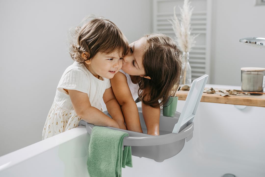 Rotho Babydesign Kiddy Wash - Kinderwaschbecken - Waschbecken - mobiles Kinderwaschbecken für die Badewanne - mit Spiegel- Ideal für Bad & Kinderzimmer grün