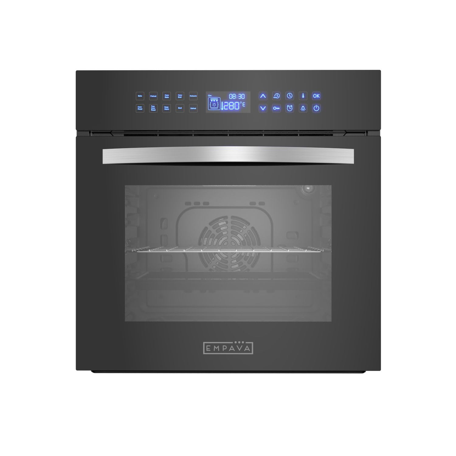 Empava 24 Inch Electric Single Wall Oven 10 Cooking Functions Deluxe 360° ROTISSERIE with Sensitive Touch Control in Stainless Steel, C02