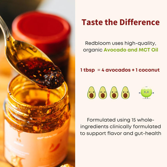 Redbloom Gut-Healthy Chili Crisp - Organic Chili Oil, No Seed Oils, Low-Fodmap, Vegan, Crunchy Hot Sauce, Good on Everything, 6oz (Pack of 1) - Medium Aroma