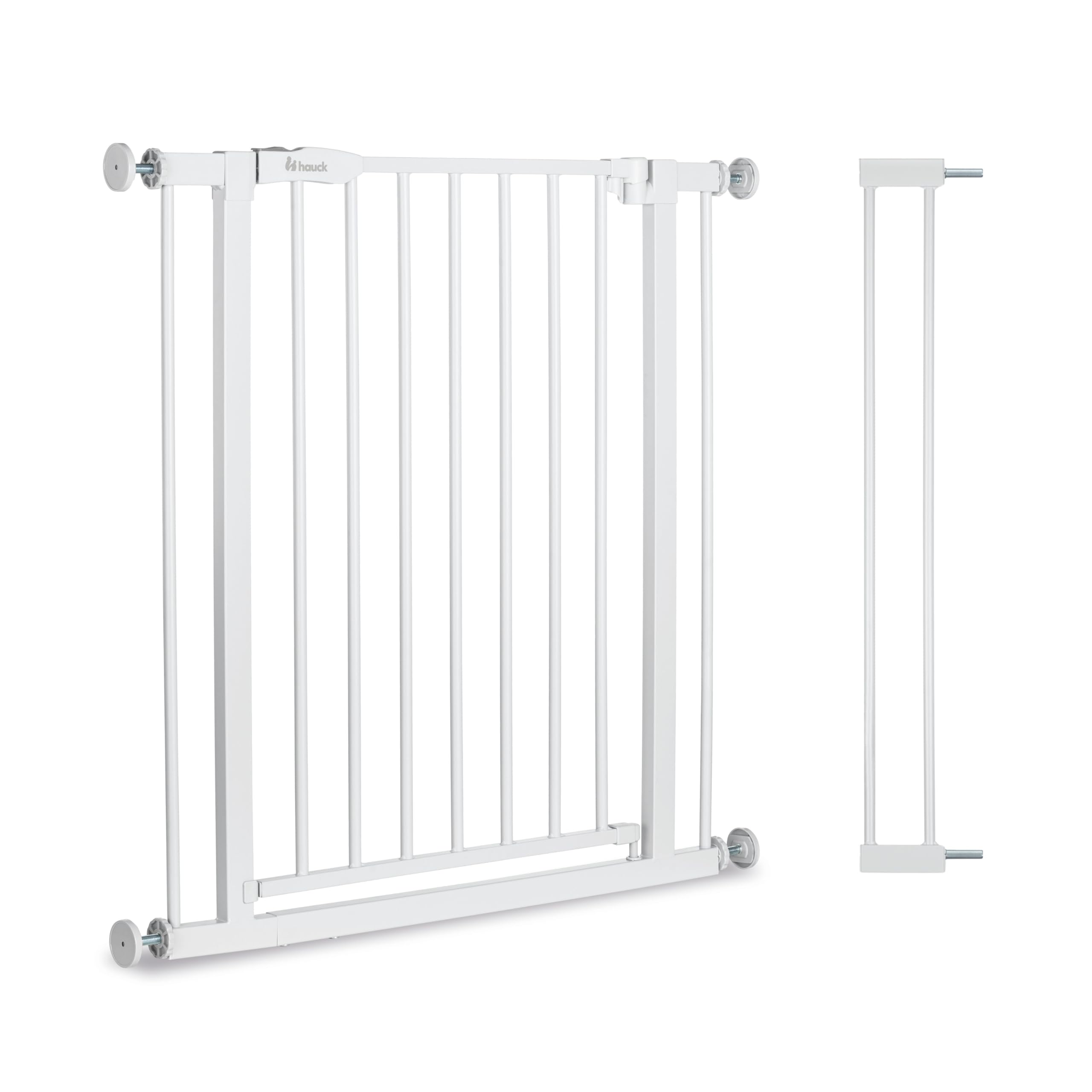hauck Open N Stop 2 + 21 cm Verlängerung, Weiß - Kinderschutzgitter Hundegitter, Verstellbare Breite 96-101 cm, 77 cm Hoch, Beidseitige Einhand Öffnung, ohne Bohren, für Innen