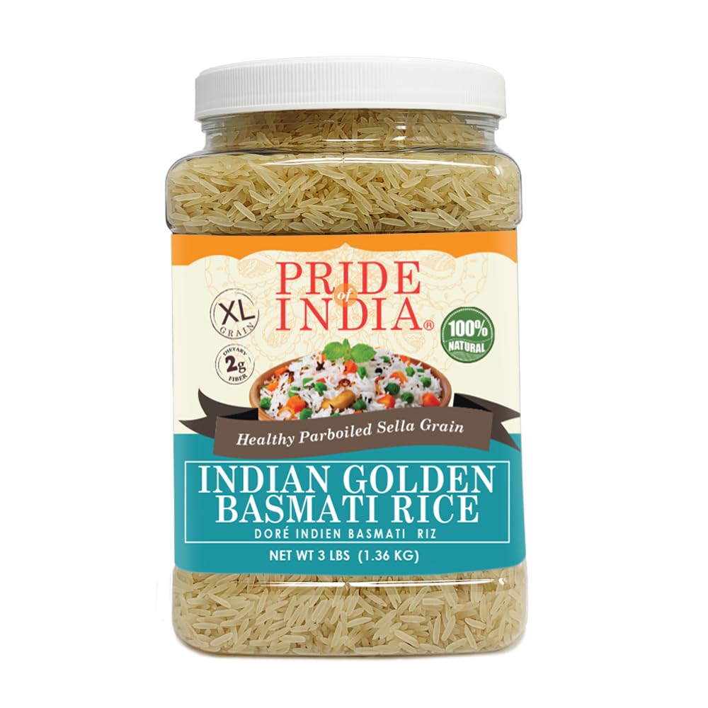 Pride Of India - Extra Long Indian Basmati Rice, Naturally Aged Aromatic Grain, 3 lbs Jar