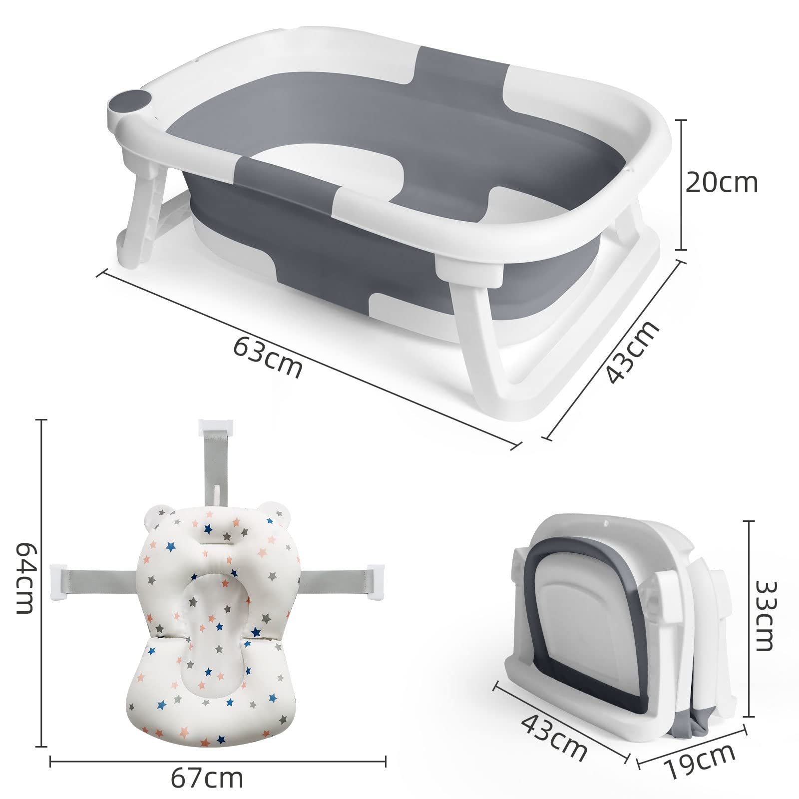 Baby Badewanne Faltbare Babybadewanne, Baby Bathtub Babywanne Wanne Faltbar mit Badewannen Stützkissen Sitzmatte, Rutschfeste Tragbare Reisedusche Badebecken Duschwanne für Neugeborene Kleinkinder