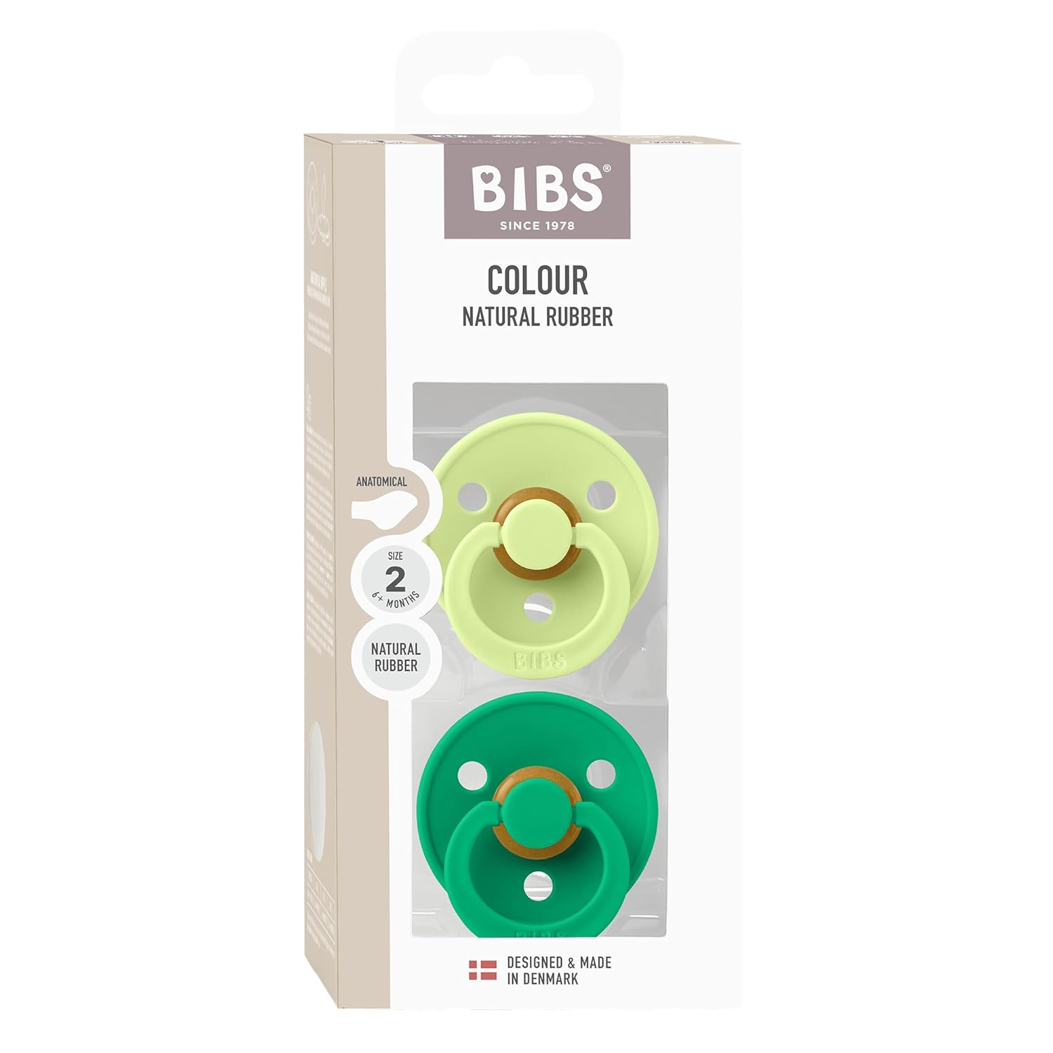 BIBS Colour Schnuller 2er-Pack, BPA-frei, Kirschform Nippel. Naturkautschuk/Latex, Hergestellt in Dänemark. Größe 1 | 0+ Monate | 2-Pack, Ivory/Sage