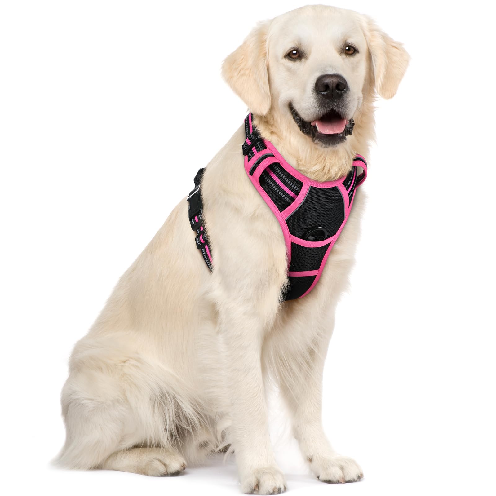 rabbitgoo Hundegeschirr Grosse Hunde, Anti Zug Geschirr mit Kontrolle, No Pull Verstellbar Hundegeschirr Mittelgroße Hunde, Atmungsaktiv Reflexstreifen Brustgeschirr Sichere Führung, Schwarz, L