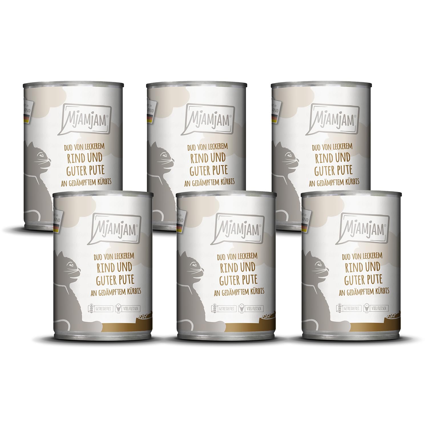 MjAMjAM - Premium Nassfutter für Katzen - saftiges Huhn an leckeren Möhrchen, 6er Pack (6 x 400 g), getreidefrei mit extra viel Fleisch