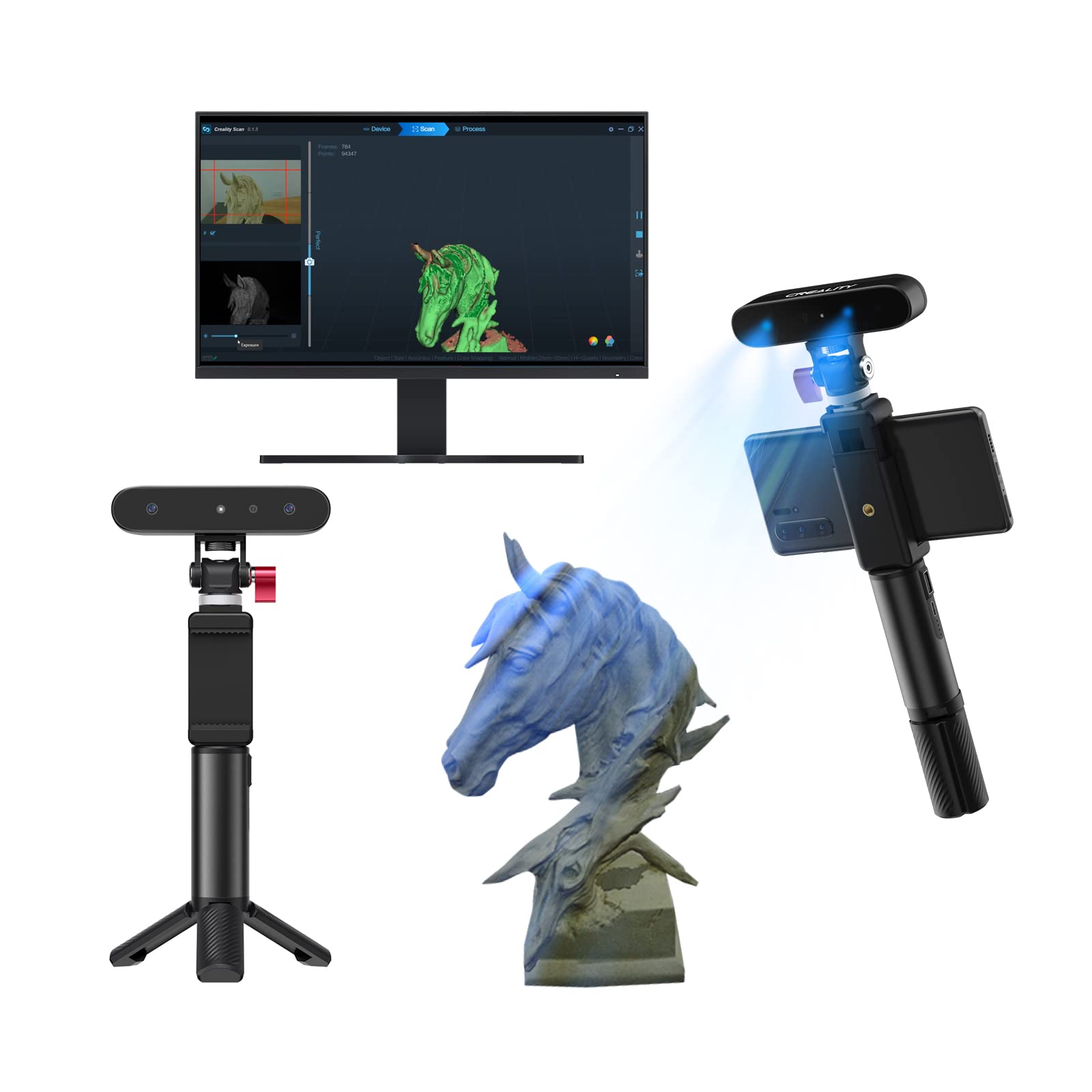Creality 3D Scanner CR-Scan Ferret Pro for 3D Printing, Upgrade Handheld Scanner with Wireless Scanning Anti-Shake Tracking, Fast Full-Color Scan, 0.1mm Accuracy for iOS/Android Phone PC Win 10/11