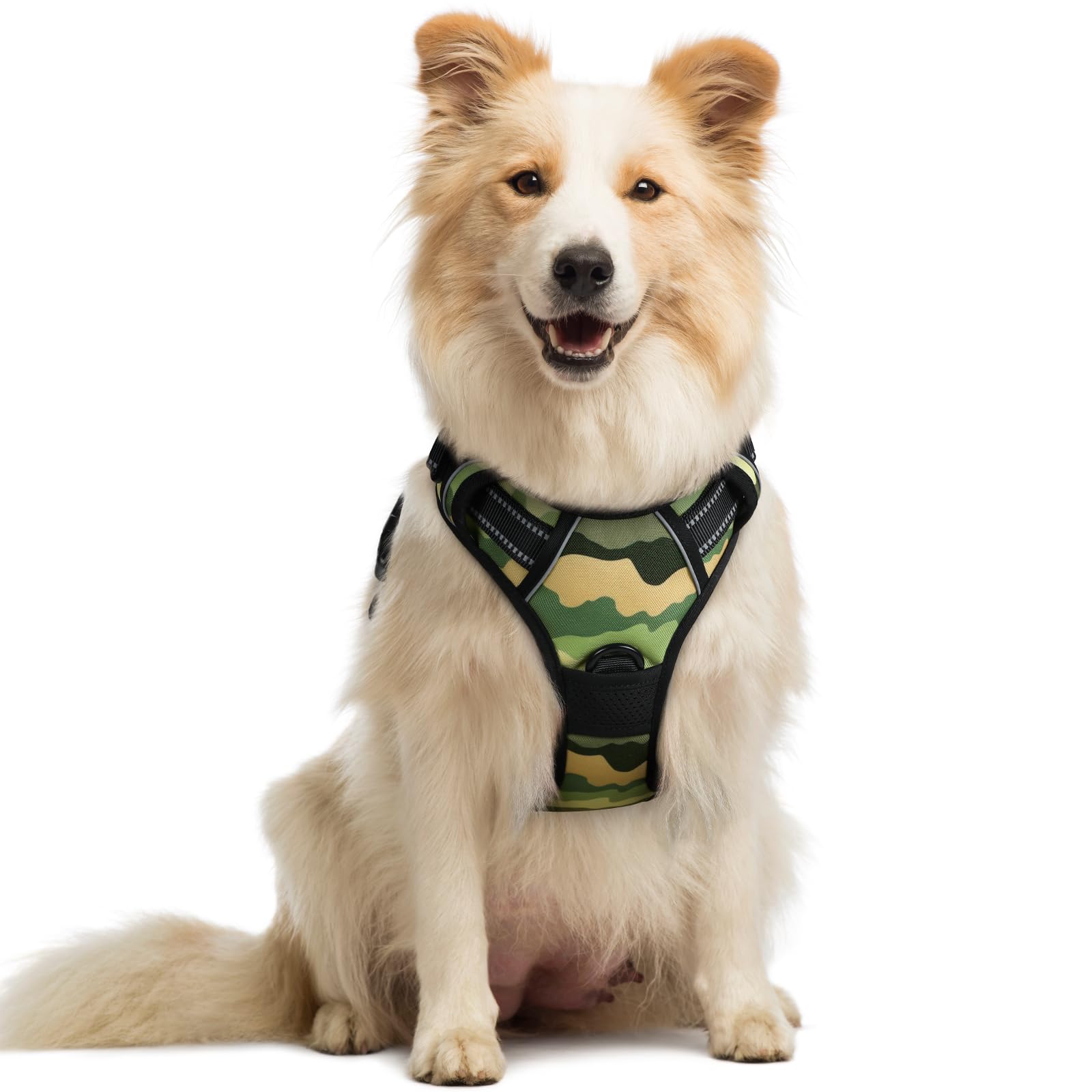 rabbitgoo Hundegeschirr Grosse Hunde, Anti Zug Geschirr mit Kontrolle, No Pull Verstellbar Hundegeschirr Mittelgroße Hunde, Atmungsaktiv Reflexstreifen Brustgeschirr Sichere Führung, Schwarz, L