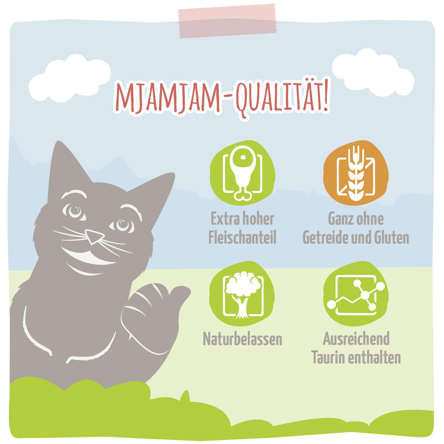 MjAMjAM - Premium Nassfutter für Katzen - saftiges Huhn an leckeren Möhrchen, 6er Pack (6 x 400 g), getreidefrei mit extra viel Fleisch