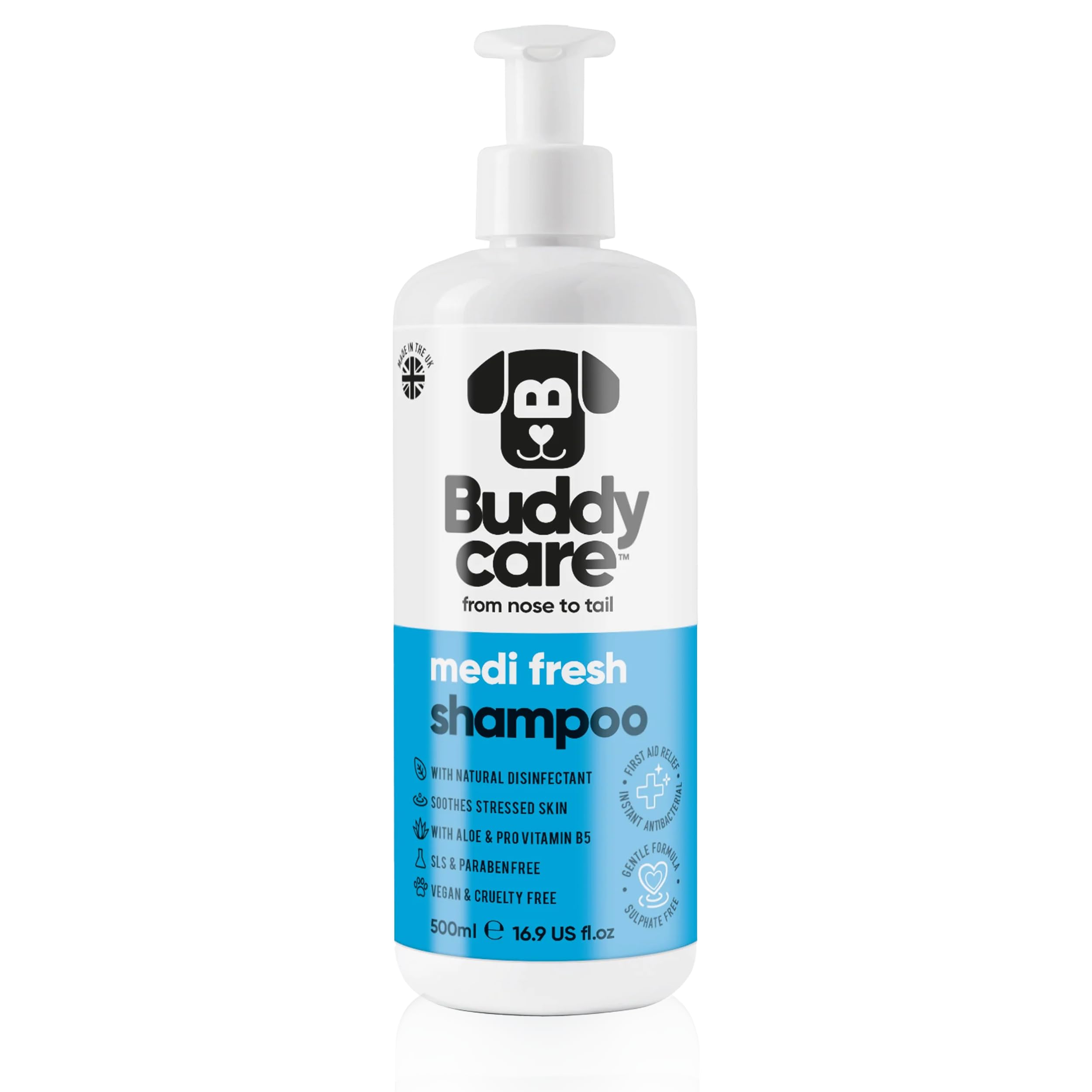 2in1 Hundeshampoo und Conditioner von Buddycare (500ml) - Praktisches Hundeshampoo langhaar und welpen Shampoo Mit Aloe Vera und Pro-Vitamin B5 Rückfettendes Shampoo Für Alle Hunderassen