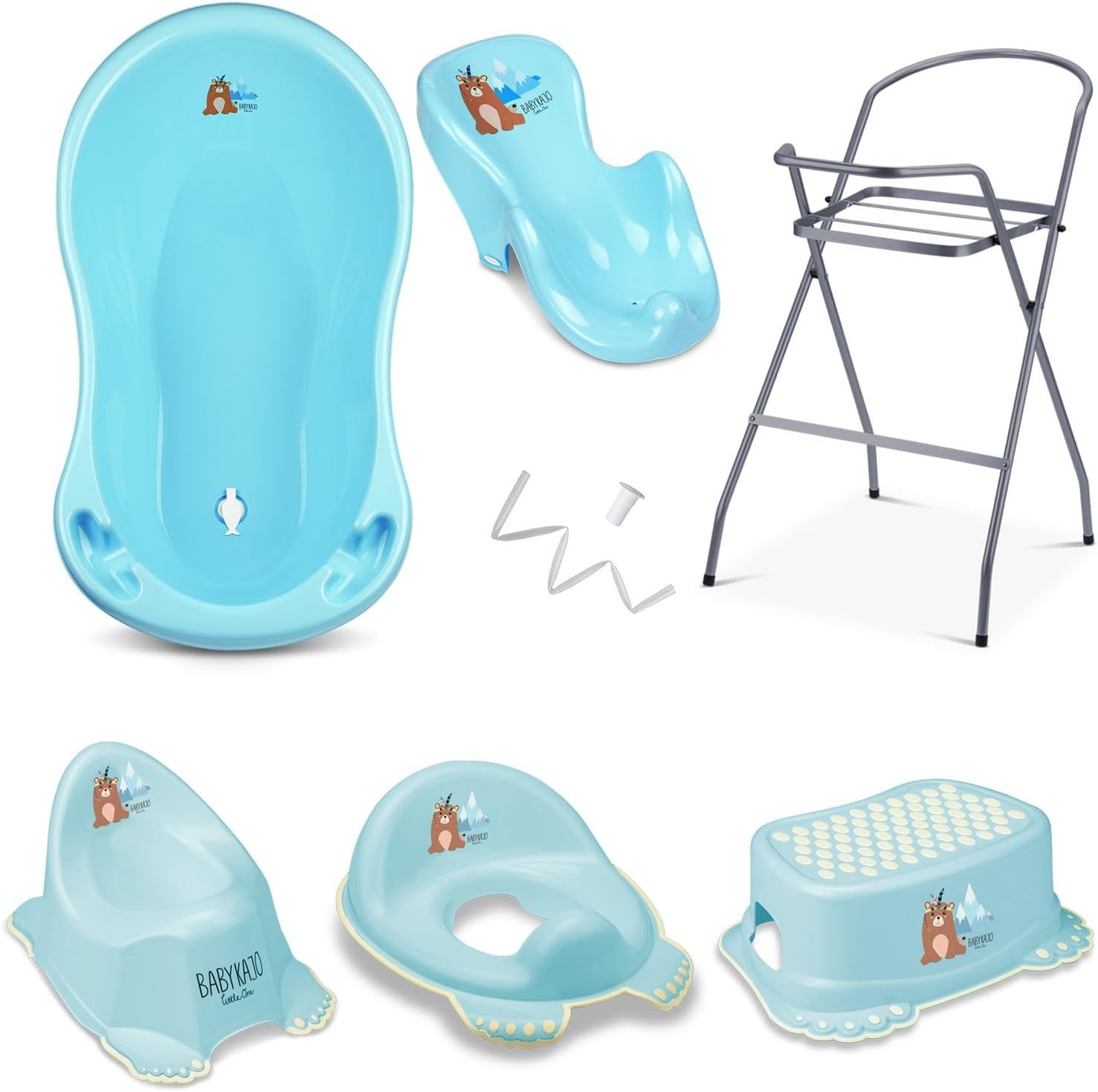 Baby Badewanne mit Gestell 4 Set TÜV Rheinland zertifiziert! Babybadewannen + Baby Badewannensitz +Abfluss + Gestell - Babywanne mit Ständer! Baby Pflegeset für Neugeborene.
