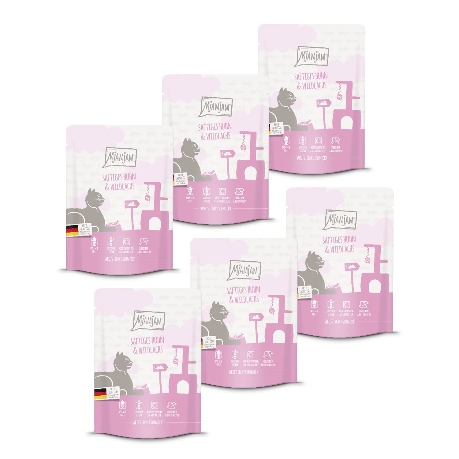 MjAMjAM - Premium Nassfutter für Katzen - saftiges Huhn an leckeren Möhrchen, 6er Pack (6 x 400 g), getreidefrei mit extra viel Fleisch