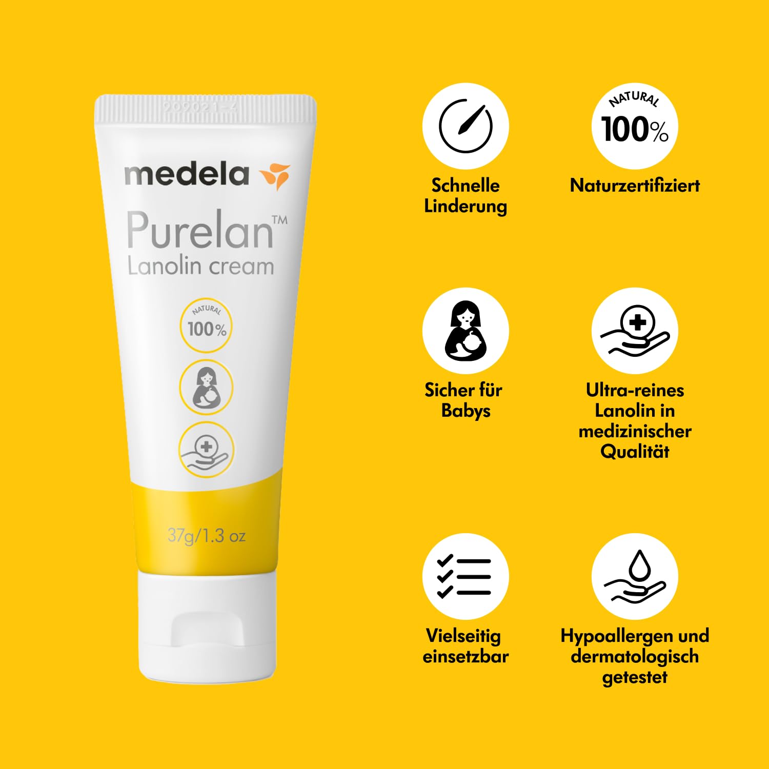 Medela Purelan Lanolin Brustwarzensalbe 37 g – Schnelle Linderung bei beanspruchten Brustwarzen und trockener Haut
